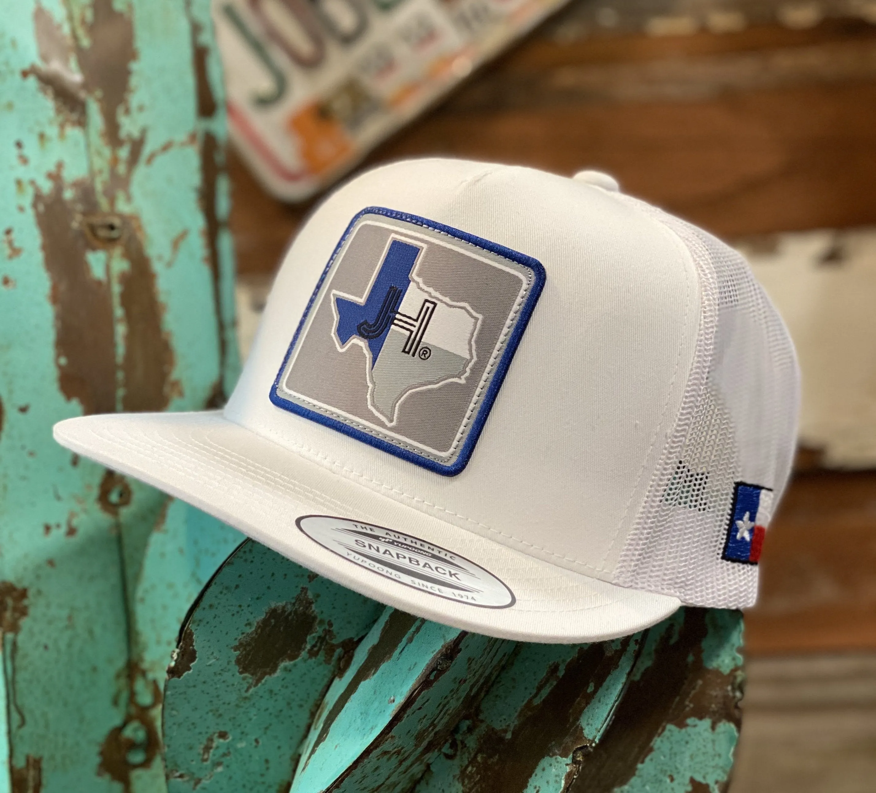 New 2020 Jobes Cap- All white Texas blue/grey patch