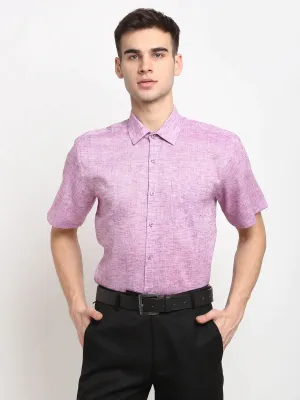 Purple Men'S Solid Cotton Half Sleeves Formal Shirt