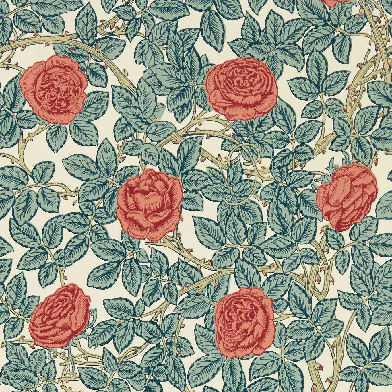 Rambling Rose Emery Blue/Spring Thicket Wallpaper