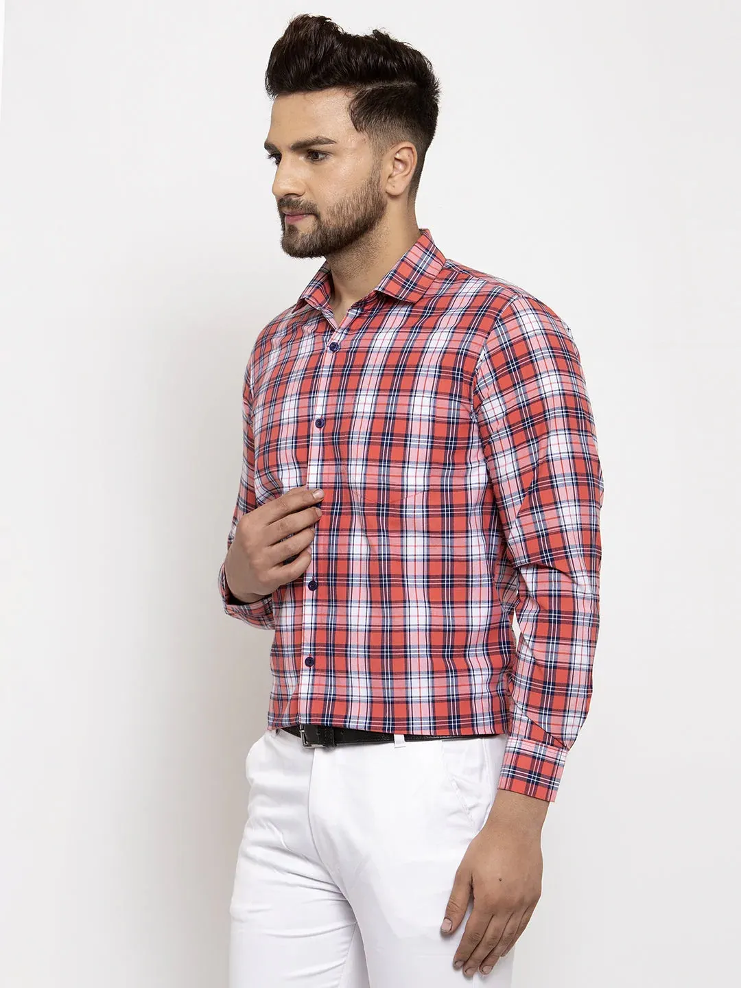 Red Men'S Cotton Checked Formal Shirt'S