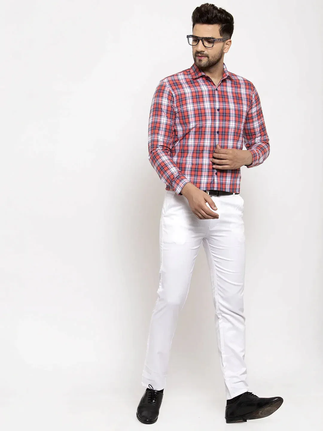 Red Men'S Cotton Checked Formal Shirt'S