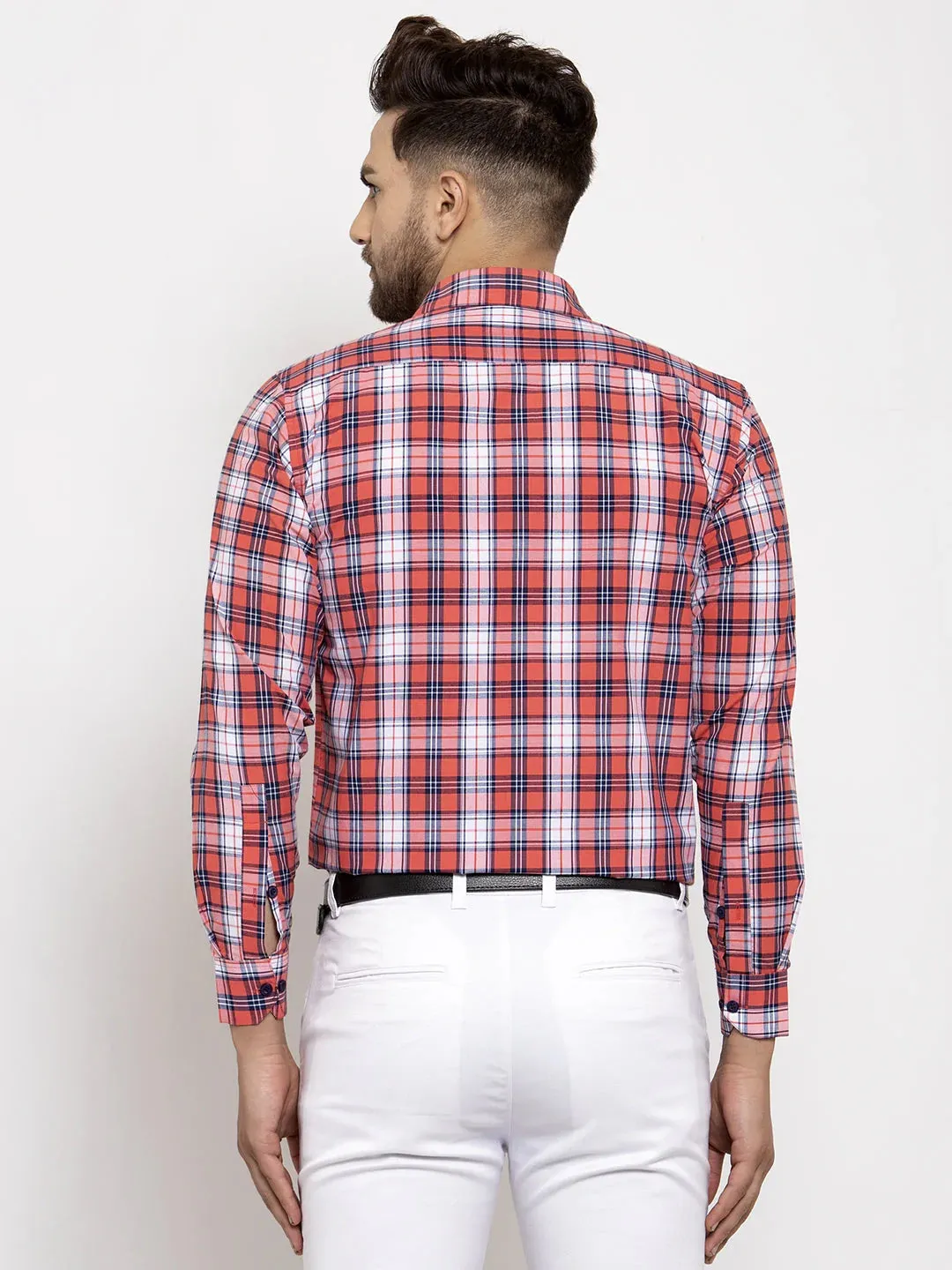 Red Men'S Cotton Checked Formal Shirt'S