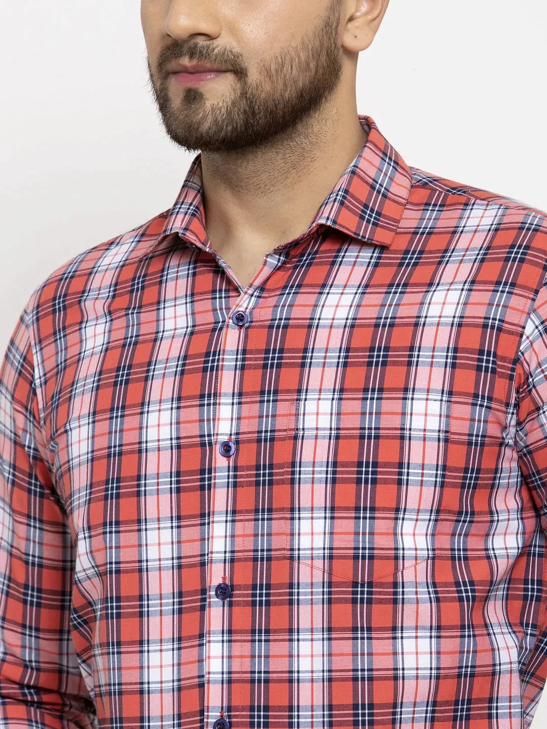 Red Men'S Cotton Checked Formal Shirt'S