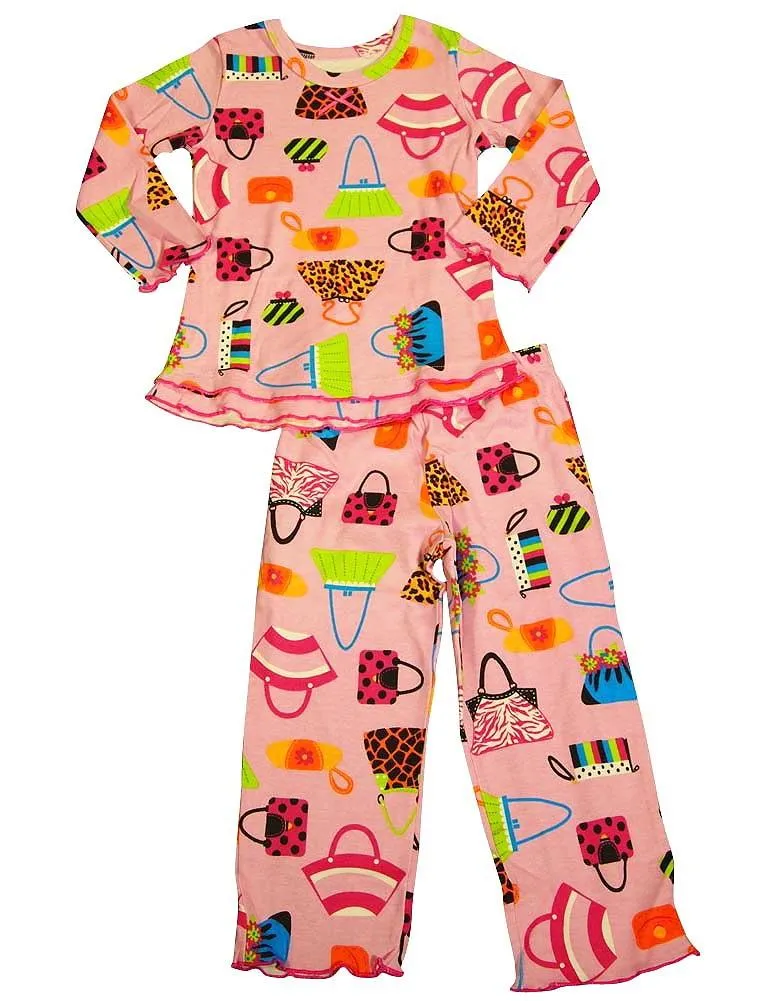 Sara's Prints - Baby Girls Long Sleeve Handbags Pajamas, Pink, Multi 35228-18Months