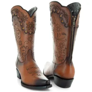 Soto Boots Womens Tan Zippered Burnished Cowgirl Boots M50050