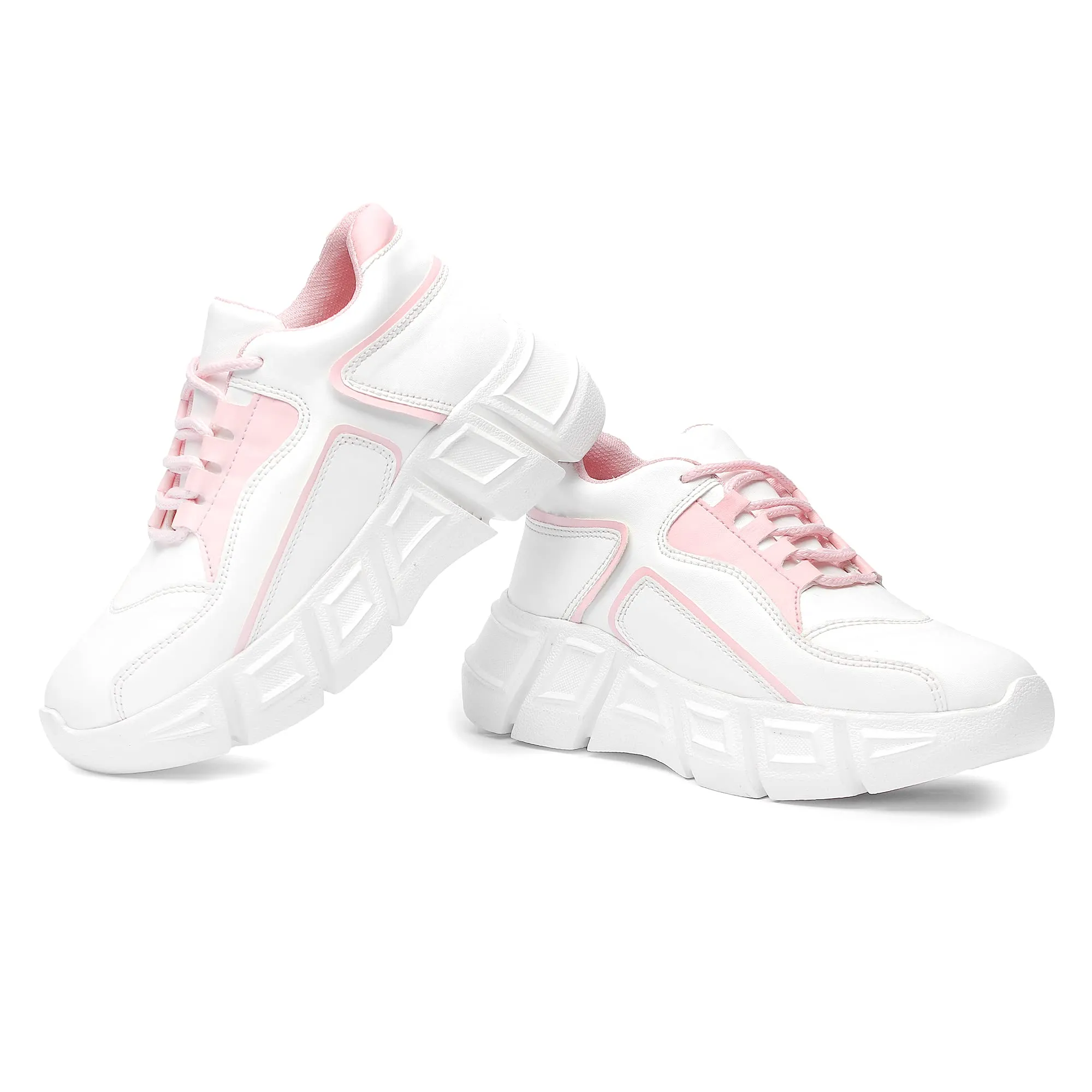 Vendoz Women & Girls White Pink Casual Shoes Sports Shoes Sneakers - 38 EU