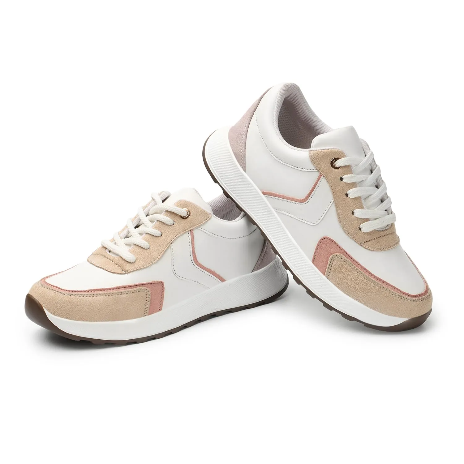 Vendoz Women Casual Shoes White Beige Sneakers - 40 EU