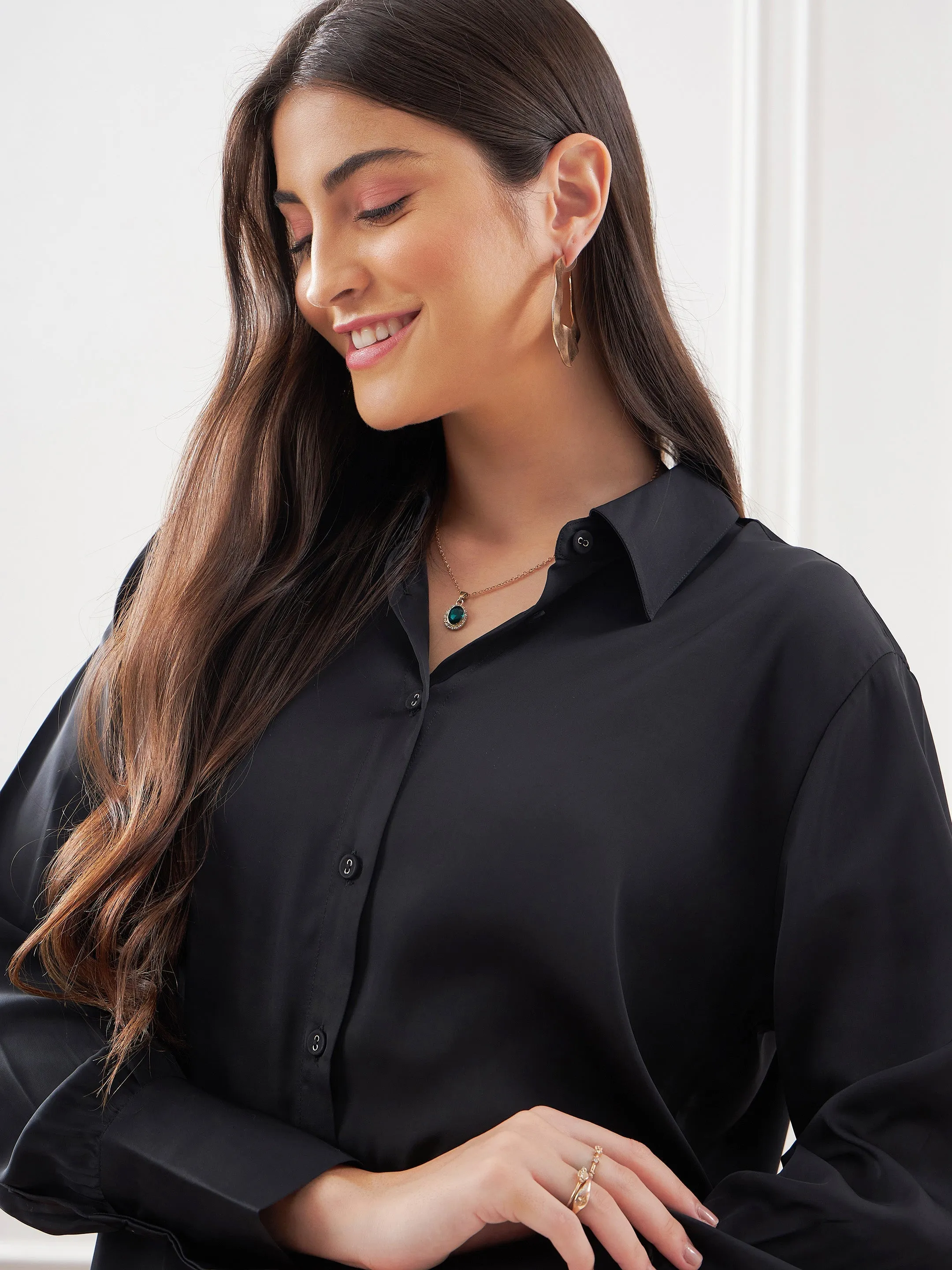 Women Black Satin Shirt With Lounge Pants