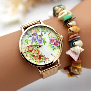 Women Dress Colourful Floral Dial Quartz Wrist Watches