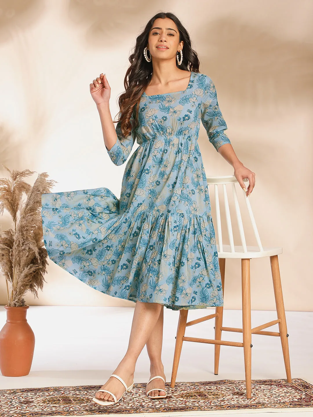 Women Light Blue Cotton Dress