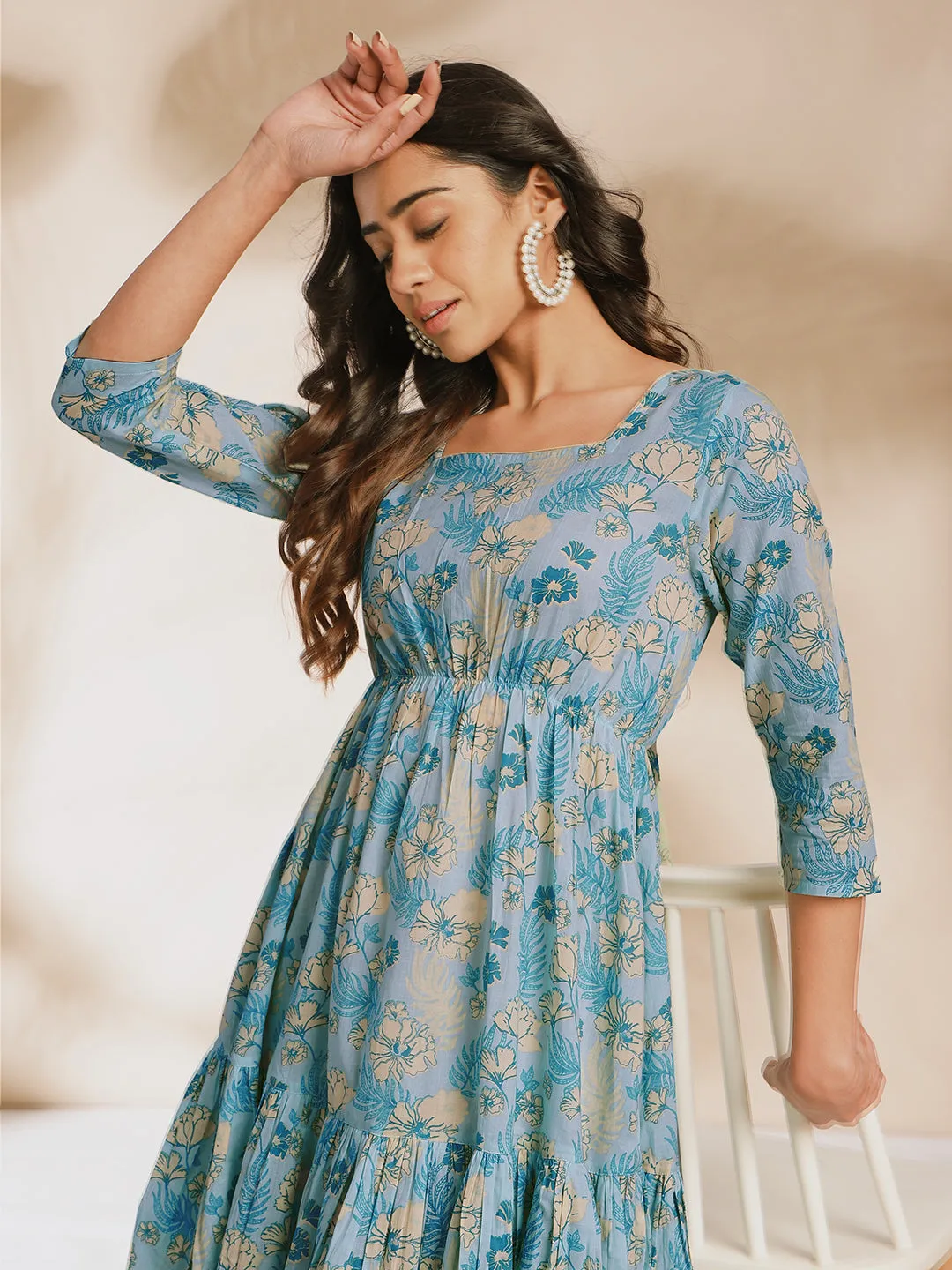 Women Light Blue Cotton Dress