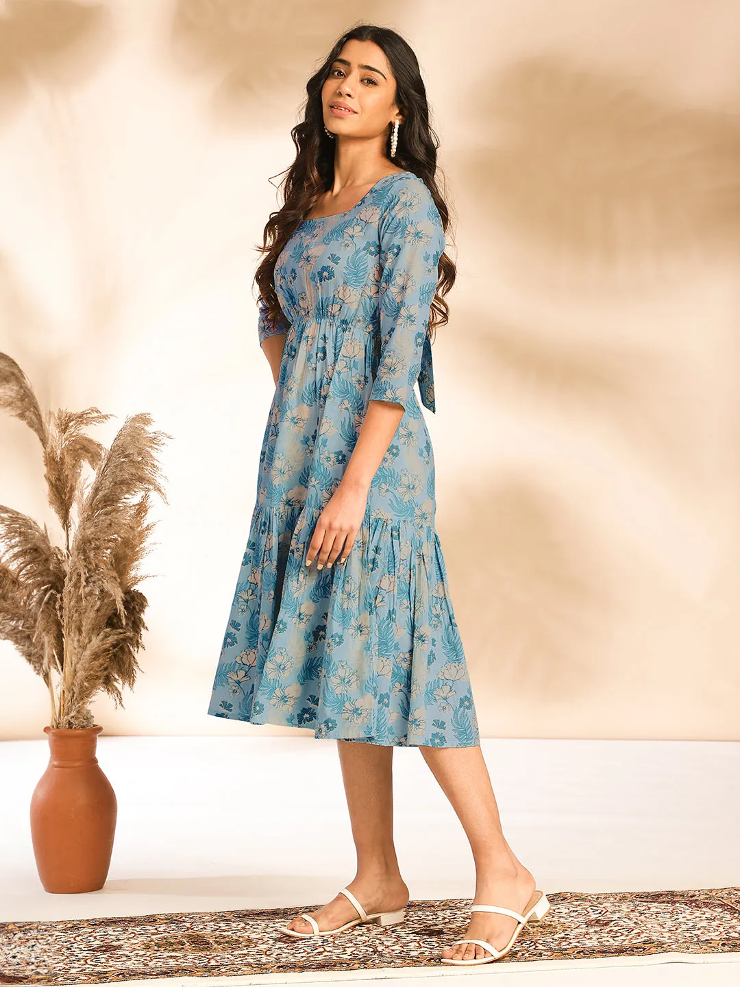 Women Light Blue Cotton Dress