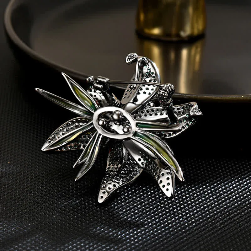 Women's Dark Green Lily Crystal Zircons Inlaid Brooch