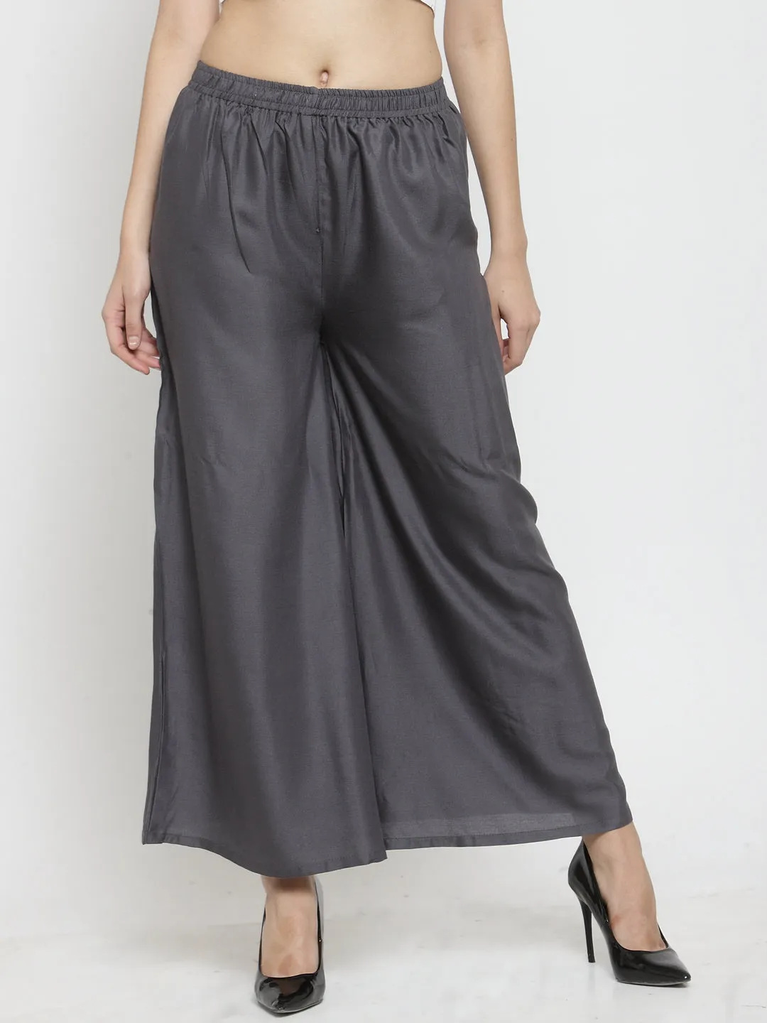 Women'S Grey Solid Rayon Sharara