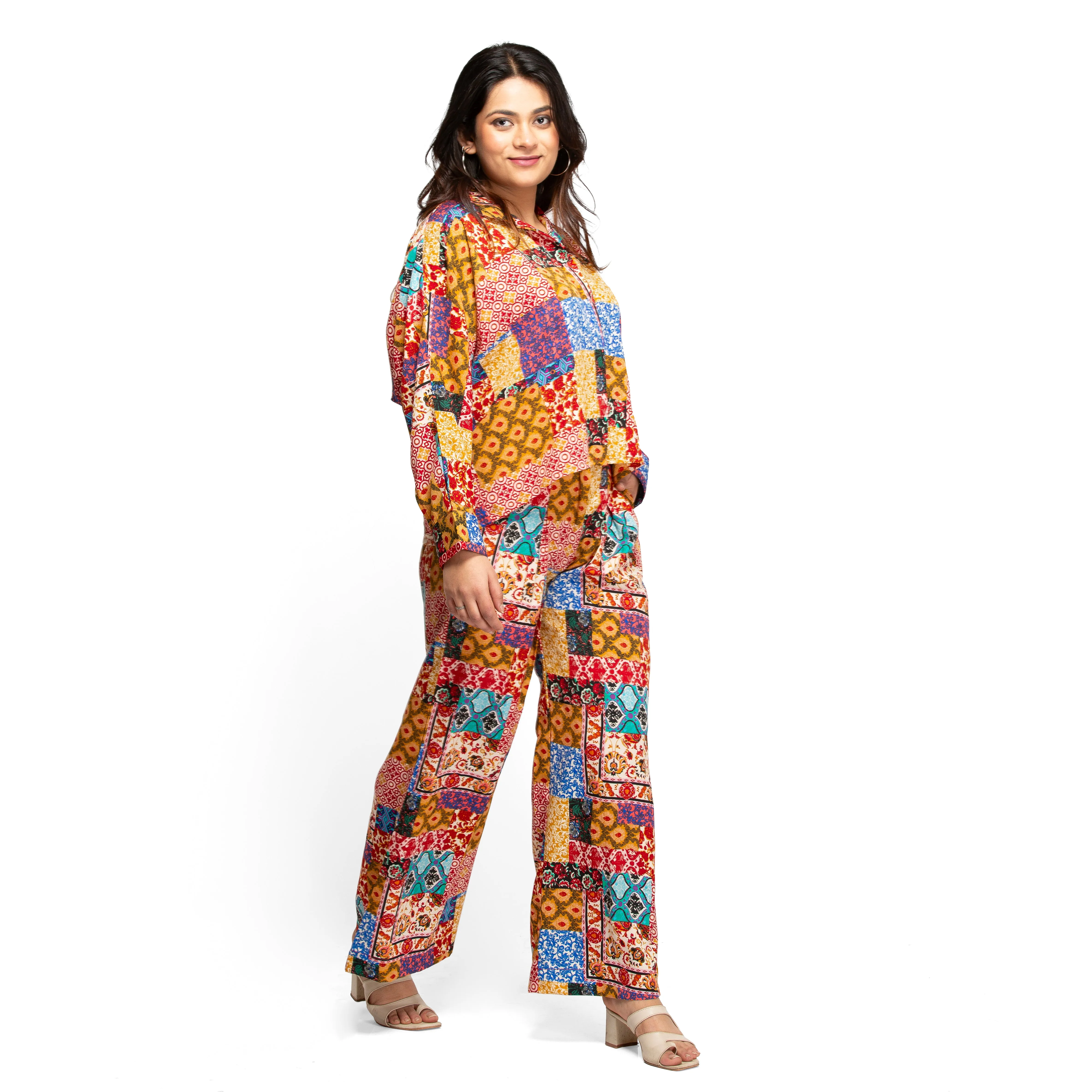 Women'S Kaftan Shirt With Palazzo Co-Ord Set