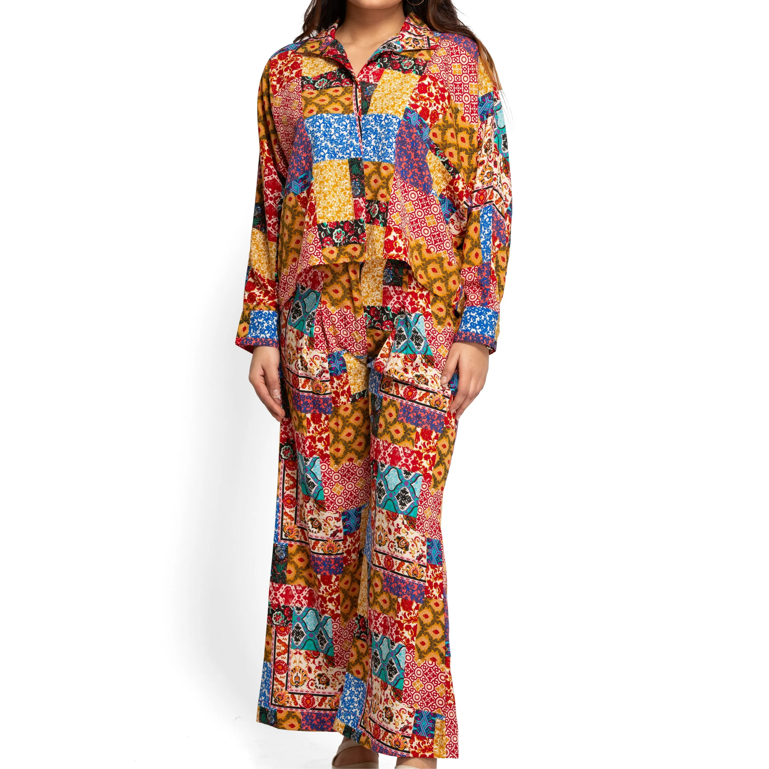 Women'S Kaftan Shirt With Palazzo Co-Ord Set