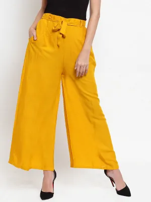 Women'S Mustard Wide Leg Solid Palazzo