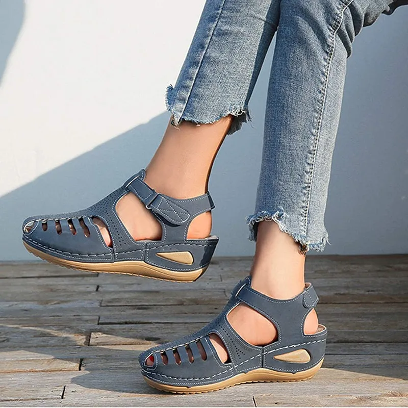 Womens Summer Hollow Closed Toe Wedge Casual Sandals