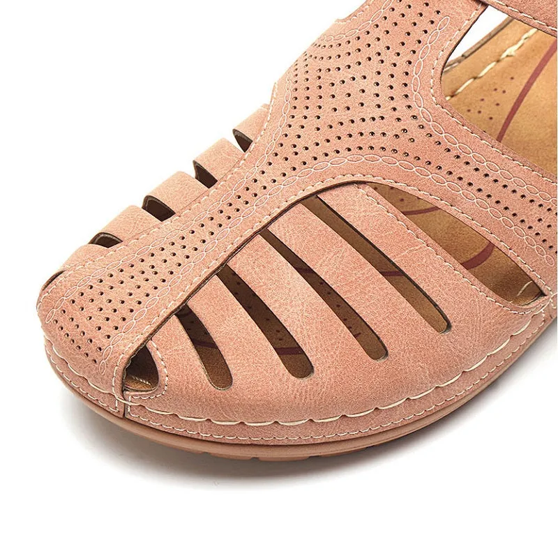 Womens Summer Hollow Closed Toe Wedge Casual Sandals