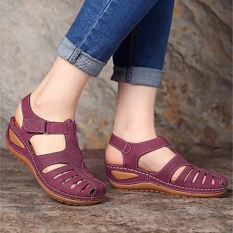 Womens Summer Hollow Closed Toe Wedge Casual Sandals